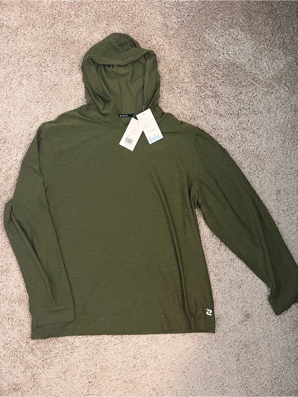 ZELOS Olive Green V-Neck Hoodie Top